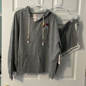 Grey two piece hoodie with shorts lounge wear